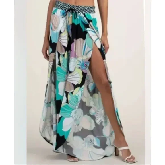 Trina Turk “Sinatra Flora” Split-Leg Swim Cover-Up Pants XS - Picture 3 of 10